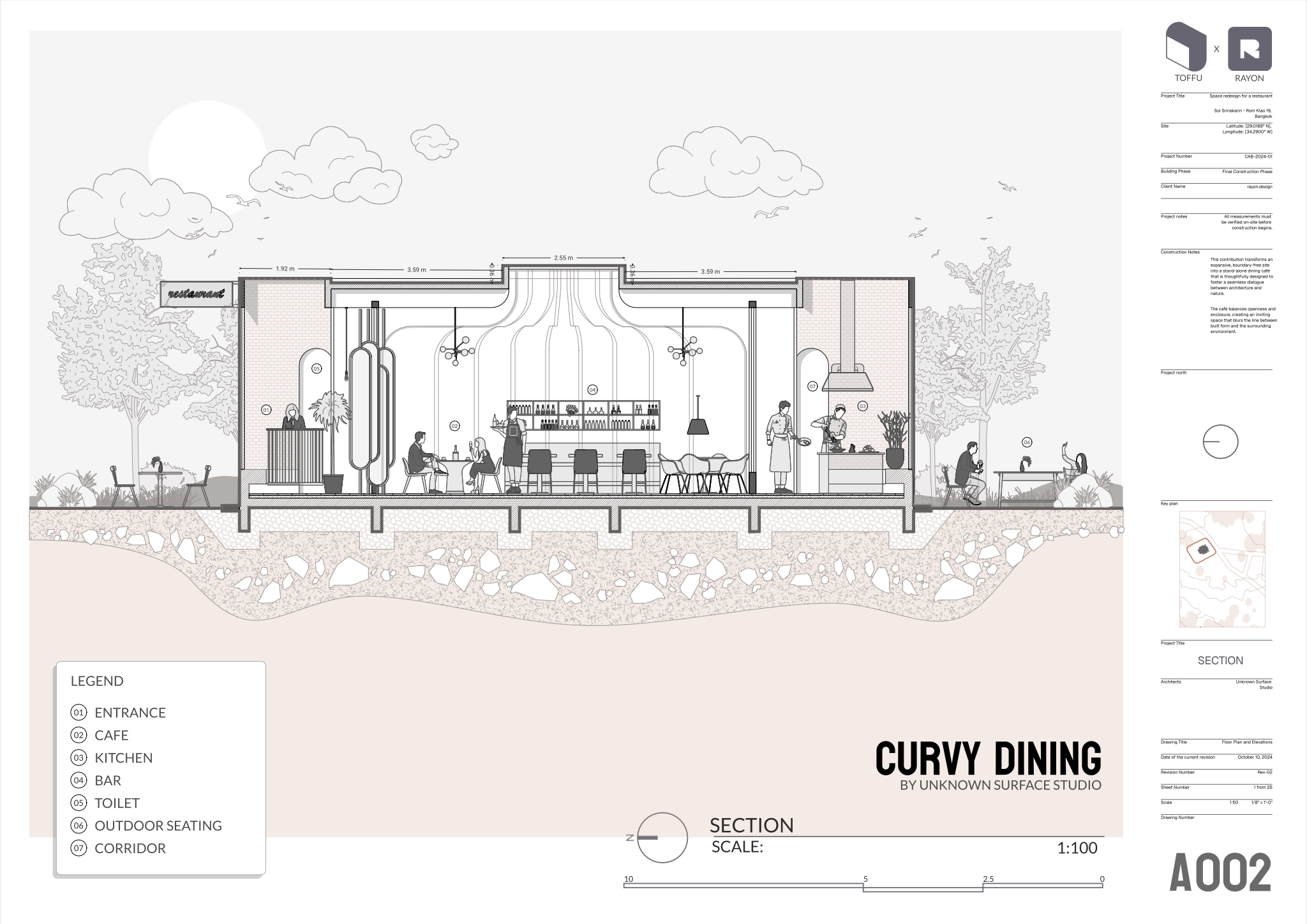 Restaurant furniture and people blocks template preview