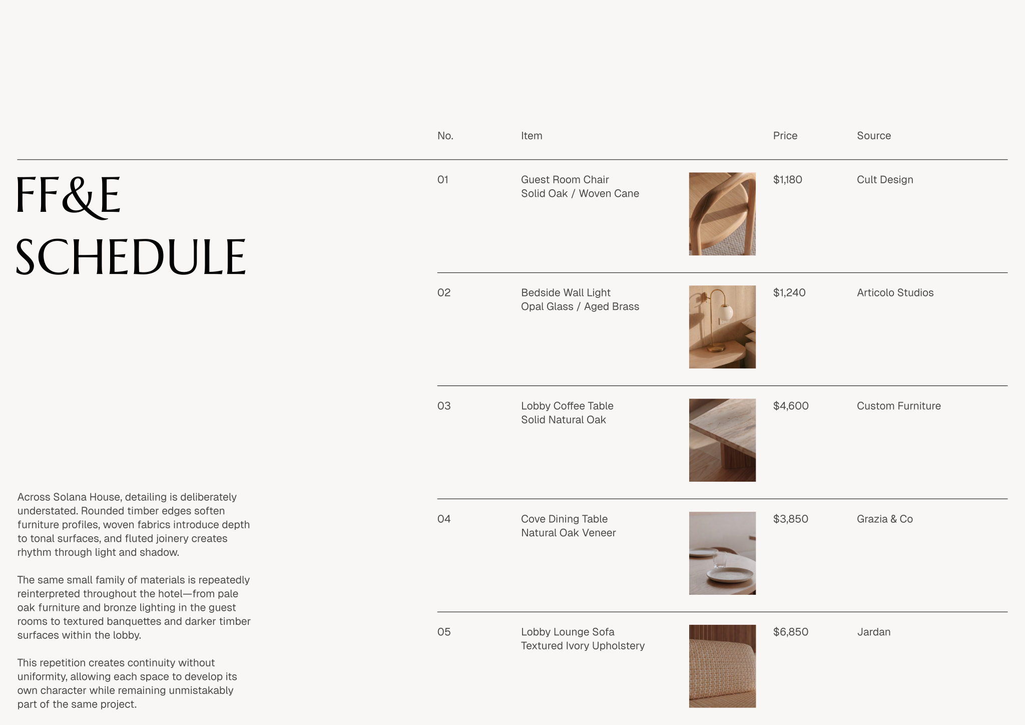 Page from the Concept deck - SOLANA Boutique Hotel template